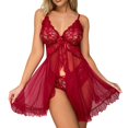 thumbnail image 2 of WCJM Red Women Lingerie Open Front Dress Lace Chemise Sleepwear Mesh Nightgown With Thong, 2 of 8