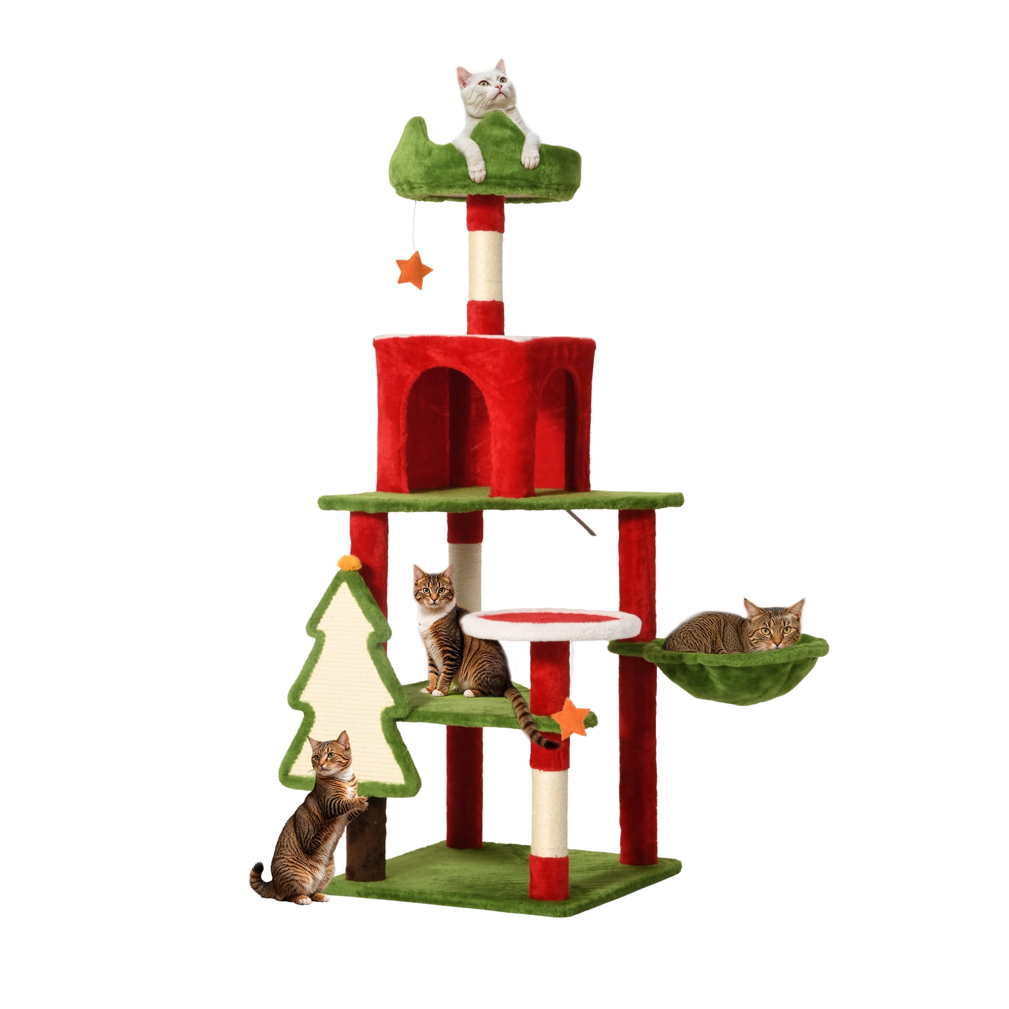 Uforic 54" Christmas Cat Tree Tower with Hammock, Sisal Scratching Posts and Top Perches ,Cat Condos for Indoor Cats