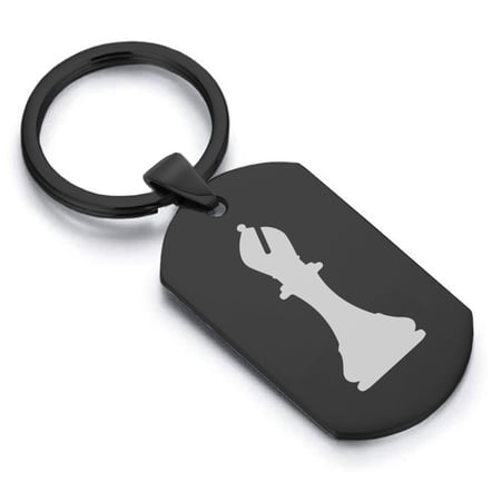 Stainless Steel Bishop Chess Piece Dog Tag Keychain Circle Ring