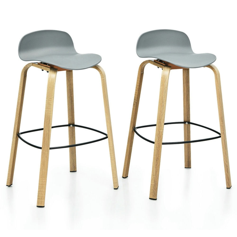 GVN Set of 2 Modern Barstools Pub Chairs with Low Back and Metal Legs-Gray, Bar Height Stools, Counter Height Bar Stools for Kitchen, Dining Room