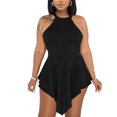 thumbnail image 6 of Wycnly Rompers for Women Party Club Sexy Back Hollow out Empire Waist Irregular Hem Tank Jumpsuits Crewneck Sleeveless Formal Solid Short Womens Jumpsuits on, 6 of 7