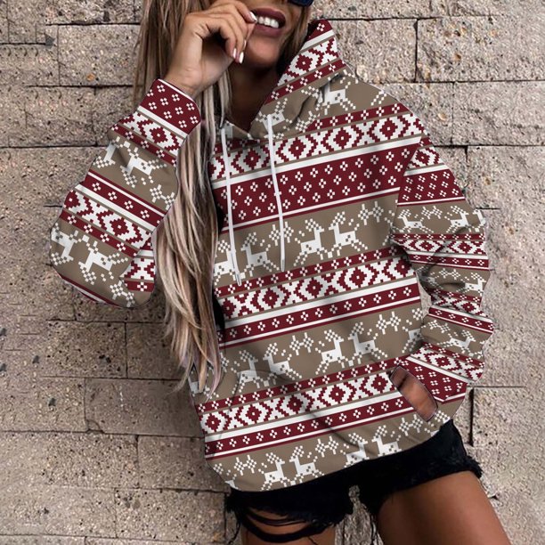 Puntoco Adies Invierno Manga Larga Impreso Suéter Sombrero Casual Top Suéter Con Capucha Puntoco Puntoco-2762