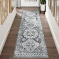 thumbnail image 2 of FairOnly Grey 2'x6'Low Pile Vintage Washable Floral Indoor Runner Rug for Hallway Non Slip Floor Rug for Kitchen, 2 of 7