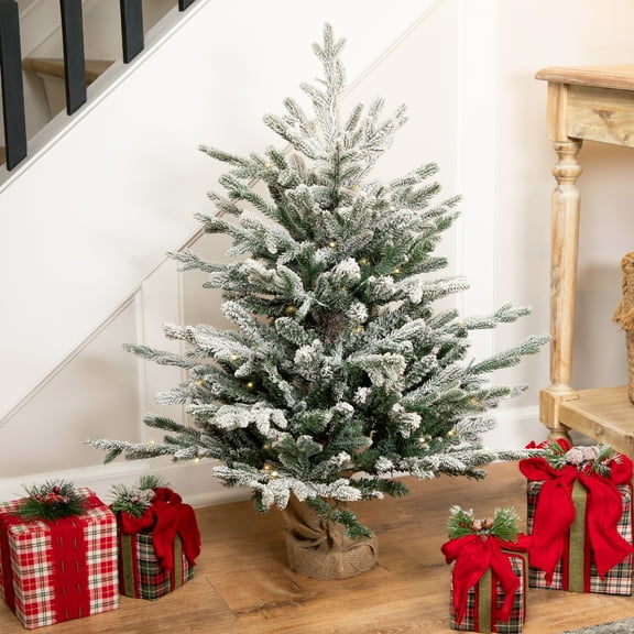 Northlight Real Touch™ Pre-Lit B/O Tamarack Pine Artificial Christmas Tree with Burlap - 3' Warm