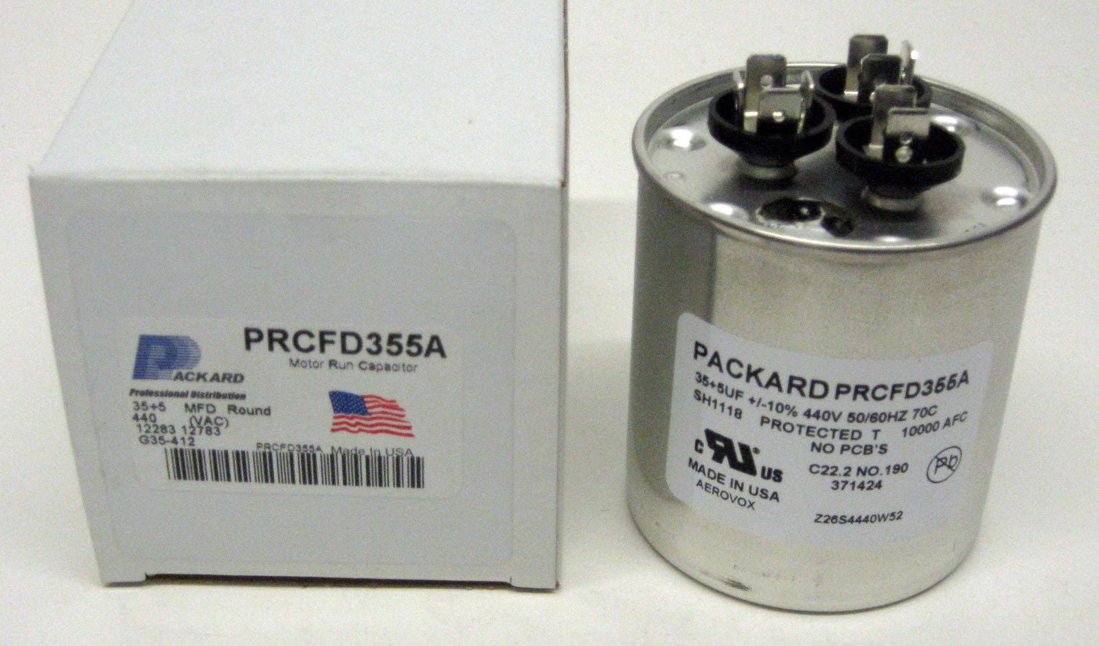 TitanHD PRCFD355A American-Made HVAC Round Motor Run Dual Capacitor. 35/5 MFD/UF 440 Volts