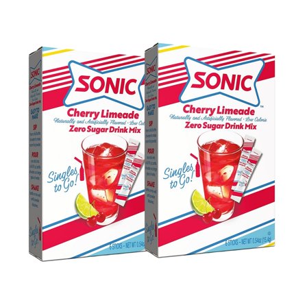 Sonic Cherry Limeade Singles to Go Powdered Drink Mix, Sugar-free, Caffeine-free, & Non-Carbonated Powder Beverages, Convenient and Portable Water Enhancer 4 Boxes, 6 Sachet per Box - 24 Total Serving