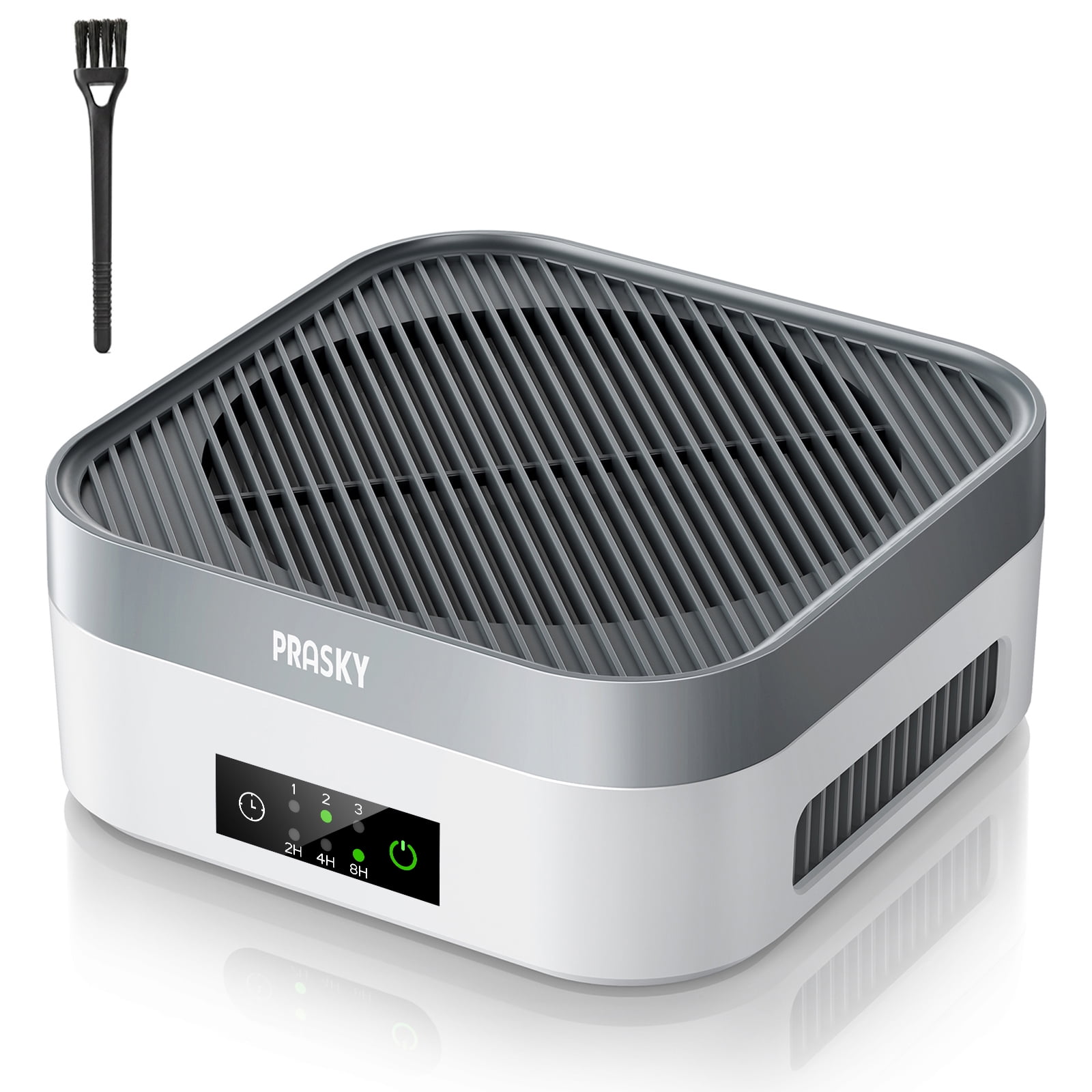 PRASKY Air Purifier for Home with Filter Brusher 600 Sq Ft Coverage, True HEPA Filter for Pets, Smoke & Allergies | Quiet & Portable for Bedroom/Travel/Car (Gray)