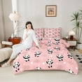 thumbnail image 6 of Manfei Cute Panda Animal Full Size Comforter Sets for Kid, Girly Pink Cherry Blossoms Bedding Comforter Set, Cartoon Stars Print Reversible Bedding Sets, Luxury Bedroom Decor, 3 Pieces, 6 of 9