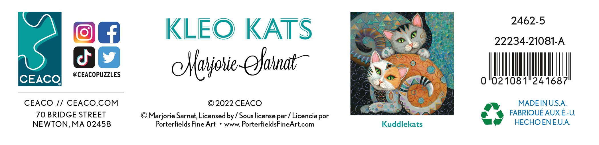 Ceaco - Kleo Kats - Kuddlekats - 500 Piece Interlocking Jigsaw Puzzle