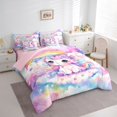 thumbnail image 2 of Manfei Lovely Rainbow 7-Piece Twin Bedding,Sweet Unicorn Bedding Comforter Set,Multicolor,Pink Reversible, 2 of 7