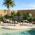 thumbnail image 2 of 4 Piece Patio Outdoor Furniture Sets, Bistro Table Set with Rocking Chairs Loveseat with Cushions & Backrests for Backyard Porch Lawn, Gray, 2 of 7