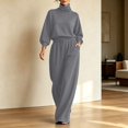 thumbnail image 2 of vdgthytj Sweatsuits Women 2 Piece Outfit Long Sleeve Turtleneck Drop Shoulder Tops Drawstring Wide Leg Pants Fall Athleisure Sets(X-Large,Gray), 2 of 6
