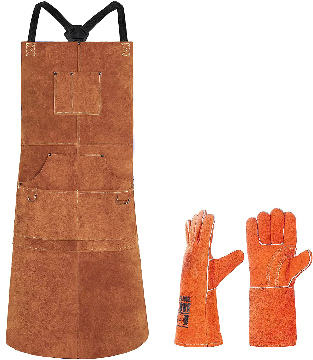 Adjustable M to XXL for Men & Women Heat & Flame Resistant Heavy Duty Welding Apron Leather Work Shop Apron with 6 Tool Pockets 24 x 36 