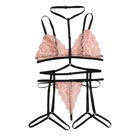 

Bessbest New Intimates Women Lingerie Set Floral Lace Teddy Strap Bodysuit With Garter Belts