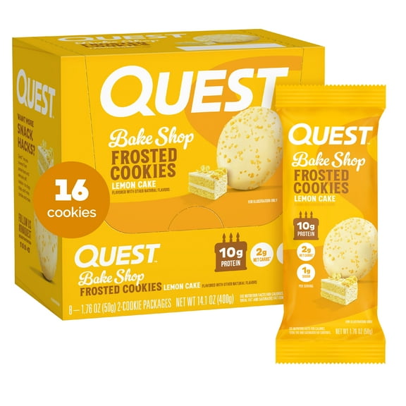 Quest Bake Shop Frosted Cookies, Lemon Cake Flavor, 10g Protein, 8 Count