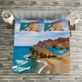 thumbnail image 3 of Ambesonne Landscape Quilted Bedspread Set 3 Pcs, Summer Beach Spain, King Size, Blue Brown, 3 of 3