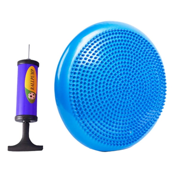 FRCOLOR wobble disc 34cm Blue Inflated Stability Wobble Cushion Thick Core Balance-Disc Wiggle Seat with Random Color Air Inflator for Enhancing Strength Pain Relieving,13.39"X13.39"X0.98"