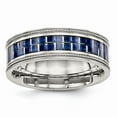 thumbnail image 1 of Stainless Steel Polished With Blue Carbon Fiber Inlay Textured Edge Ring Size: 8; for Adults and Teens; for Women and Men, 1 of 6