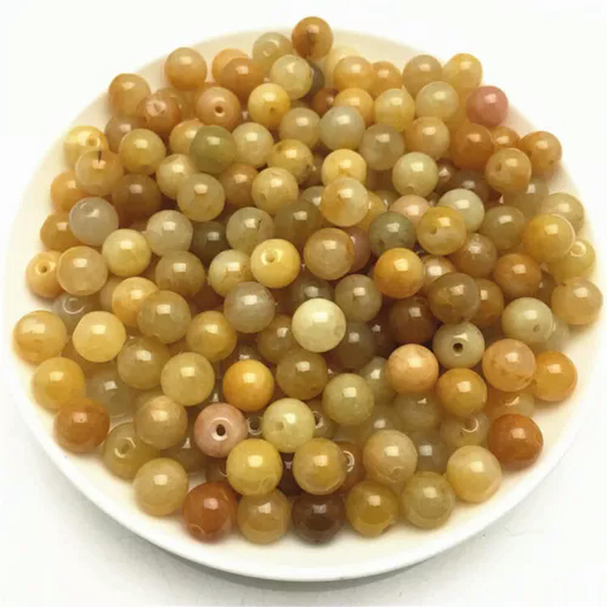 EOEMY 100Pcs Natural Quartzite Gold Wire Jade 4-10㎜ Topaz Round Beads Diy Loose Beads-8mm