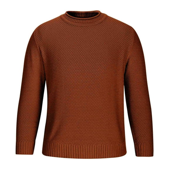 qelini Sweaters for Men Plus Size Crewneck Pullover Knitted Sweaters Solid Long Sleeve Tops Thermal Warm Blouses