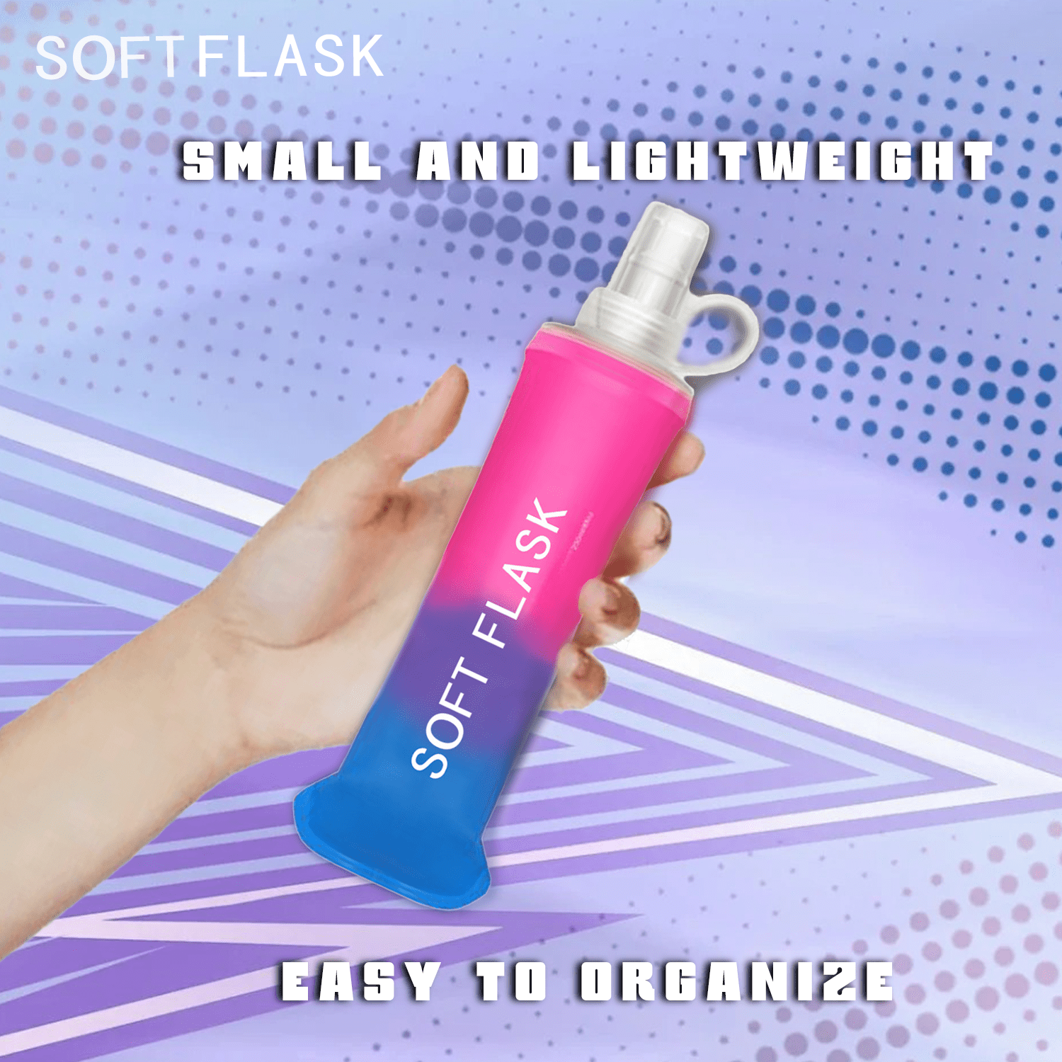 2- Pack Folding Soft Flask Portable Collapsible Running Lightweight Water Bottle for Outdoor Sports,Travel with Mouthpeice Cover - Ideal for Hiking Cycling Climbing (500ml/16.9oz, Pink Blue)