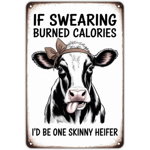 Funny Cow Swearing Heifer Vintage Farm Animal Metal Tin Sign, Garden Yard Bar Porch Garage Home Bedroom Kitchen Wall Decor, 8 x 12, Easy to Hang