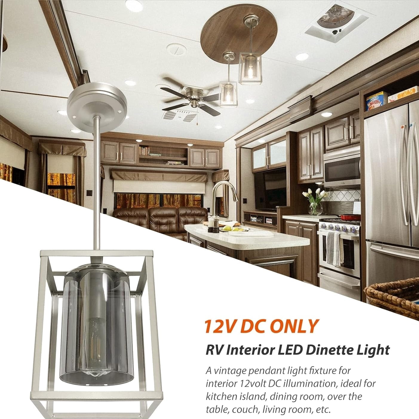 12V Tinted Glass LED Pendant Light Fixture for RV Kitchen Island 3500K