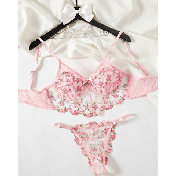 Pink Floral Corset Lingerie