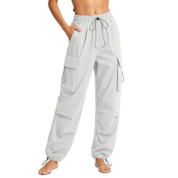 Jalioing High Waist Cargo Pants for Women Loose Lightweight Drawstring Waist Elastic Bottom Sport Trousers with Pocket