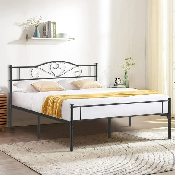 VECELO Full Size Platform Bed Frame, Metal Bed Frame with Headboard and Footboard, No Box Spring Needed, Black