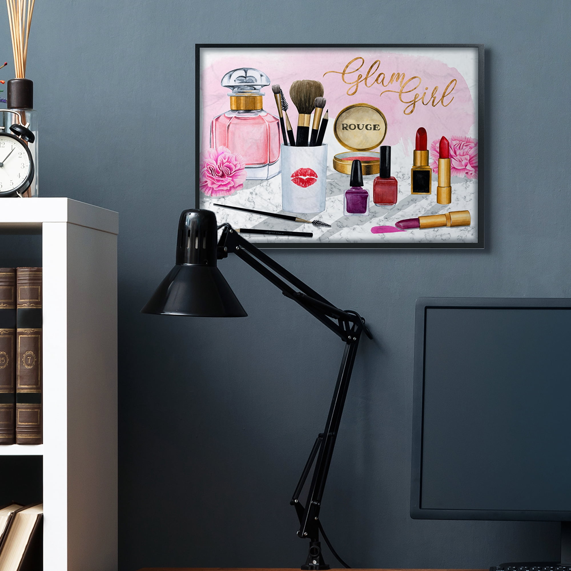 Stupell Industries Glam Girl Phrase with Fashion Cosmetic Accessories Beauty & Fashion Painting Black Framed Art Print Wall Art, 24 x 30