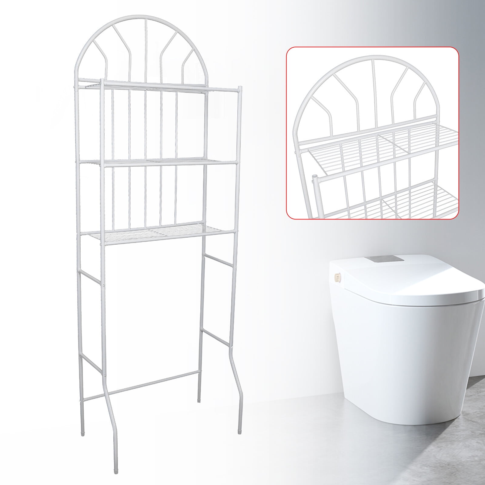 Aiqidi 3 Tier Toilet Storage Stand FreeStanding Iron Bathroom Organizer Shelf Space Saver Non-slip Towel Storage Rack Over The Toilet 69.7*24.8*13.4in