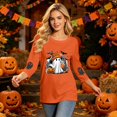 thumbnail image 2 of Trgacdwlo Halloween 3/4 Length Sleeve Womens Tops Cat Pumpkin Print Womens Crew Neck Shirts Spooky Season Fall Pullover Tops XL, 2 of 7