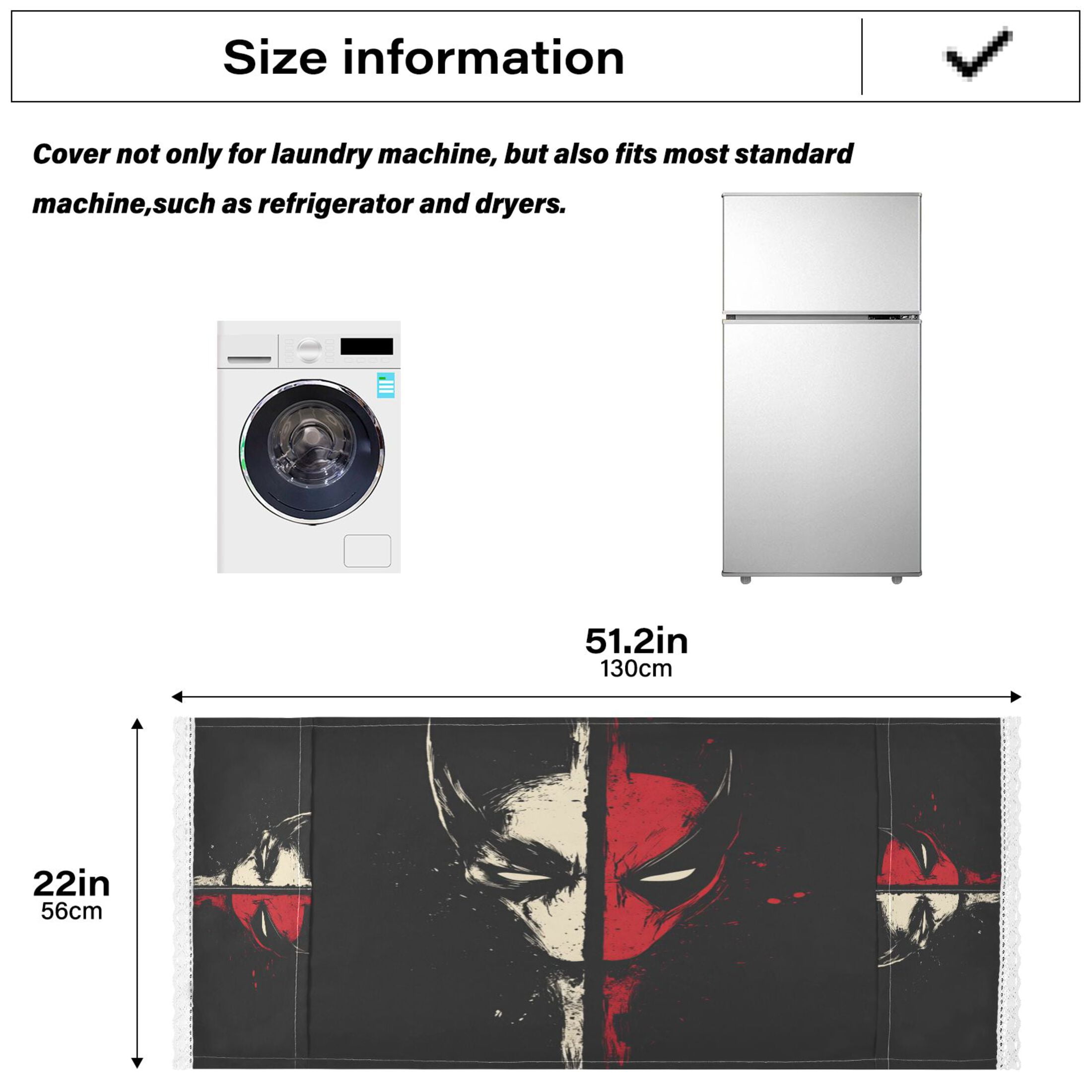 Wobogo Red and White Mask Washer and Dryer Covers Dust-Proof and Oil Resistant Fridge Cover with 4 Storage Pockets Washing Machine Top Cover for Laundry Kitchen Home 51.2 x 22 In