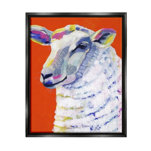 Stupell Industries Modern Sheep Bold Red Painting Animals & Insects Painting Black Floater Framed Art Print Wall Art