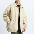 thumbnail image 5 of Maoxin Mens Jacket Men's Casual Loose Fitting Long Sleeved Hooded Jacket Long Sleeve Hoodless Faux Leather Outwear Jackets Plus Size Jackets for Men Beige 6XL, 5 of 6