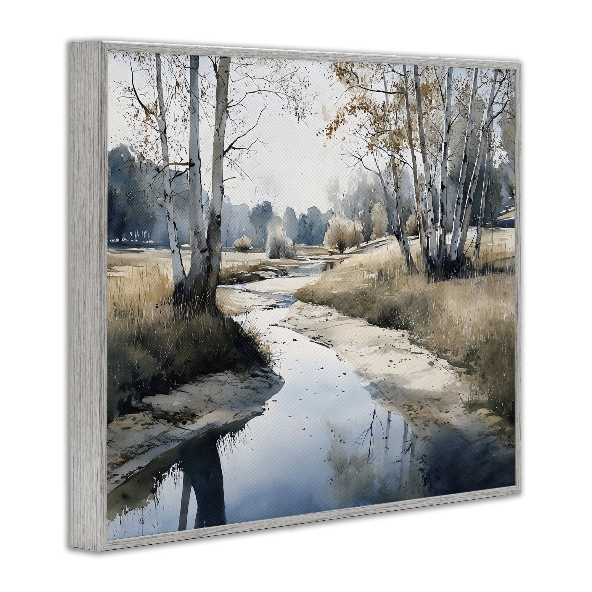 Stupell Industries Birch Tree Creek in Autumn Gray Framed Giclee Art, design by Franklyn Gregory