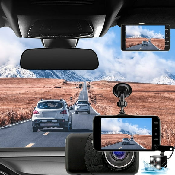 EGNMCR 4inch Dash Cam Driving Recorder 1080p HD Front And Rear Two Lens Car Cameras Large Wide Angle Support For Reversing Image/Starlight Night Vision/Loop Recording Dash Cam
