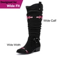 thumbnail image 3 of Love Steetly Women's Extra Wide Calf Knee High Boots, Shimmer Faux Suede, O-Ring Harness Accent, Slouchy Shaft Stacked Block Heel Side Zipper Boots., 3 of 6
