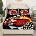 thumbnail image 2 of Erosebridal Cartoon Racing Car Fitted Sheet Set Full, Checkered Flag Bedding Full Size, Geometric Decor 3pcs（No Top Sheet）, 2 of 6