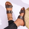 thumbnail image 4 of Womens Brown Flat Slide Sandals Adjustable Two Band Buckle Faux Faux Leather Casual Summer Beach Shoes,Size 7, 4 of 6