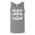thumbnail image 2 of Fueled by Jesus and Coffee Funny Christian | Mens Inspirational/Christian Graphic Tank Top, Heather Grey, Small, 2 of 3