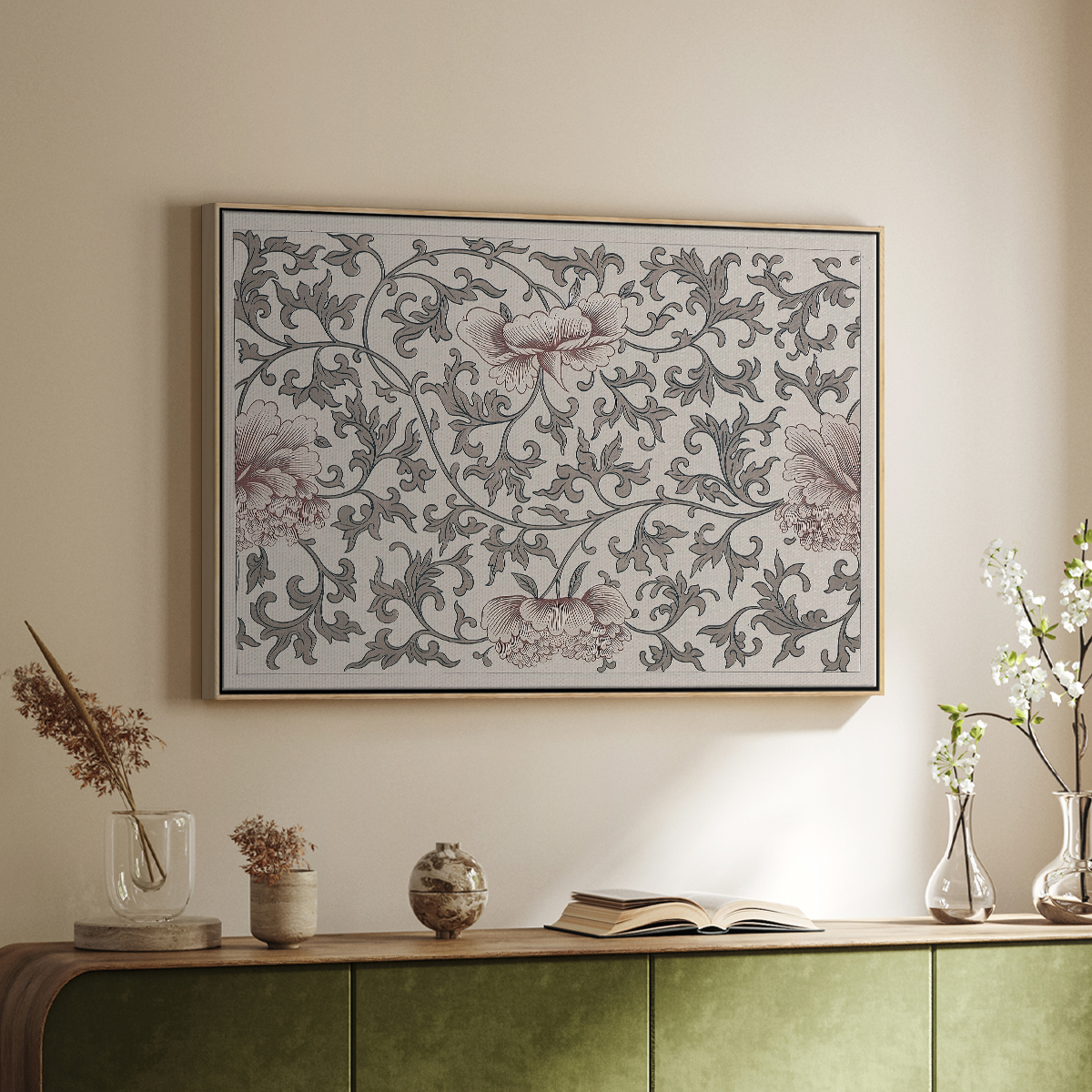 Vintage Abstract Print-XVII Framed in Natural Wood Wood Gallery Wrapped Canvas 25 in. x 37 in.