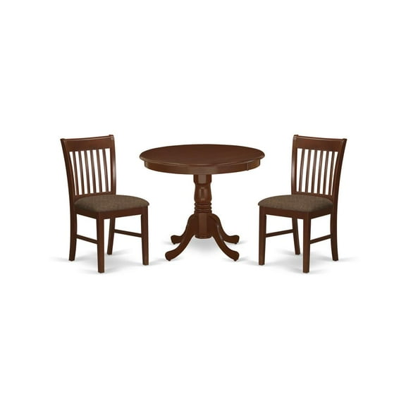 East West Furniture Antique 3-piece Dining Set w/ Linen Fabric Seat in Mahogany