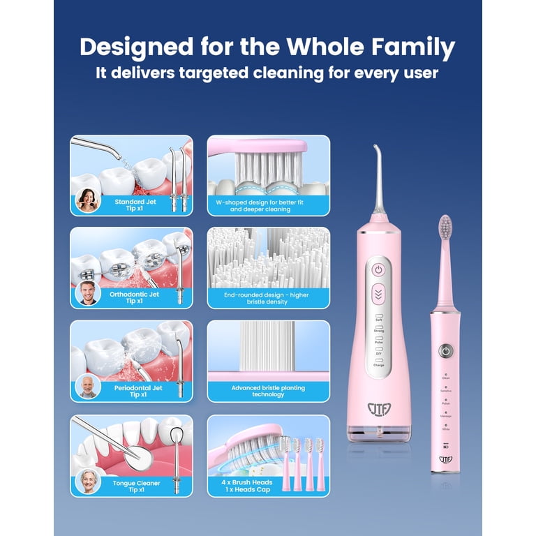 JTF 2-in-1 Electric Toothbrush & Water Flosser Combo, Pink photo 7