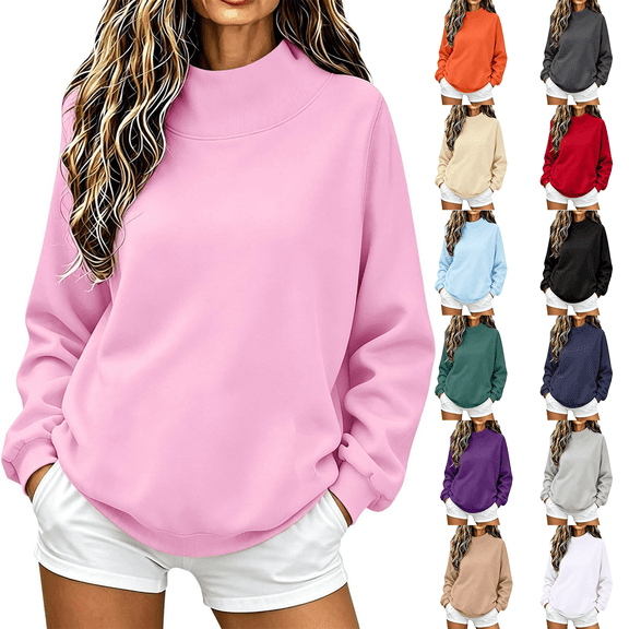 JJHGVB Mock Neck Sweatshirt Turtleneck Long Sleeve Tops Drop Shoulder Roll Neck Sweater for Women Turtleneck Sweatshirt Soft Sweatshirts Fall Sweaters for Women A9-orange S