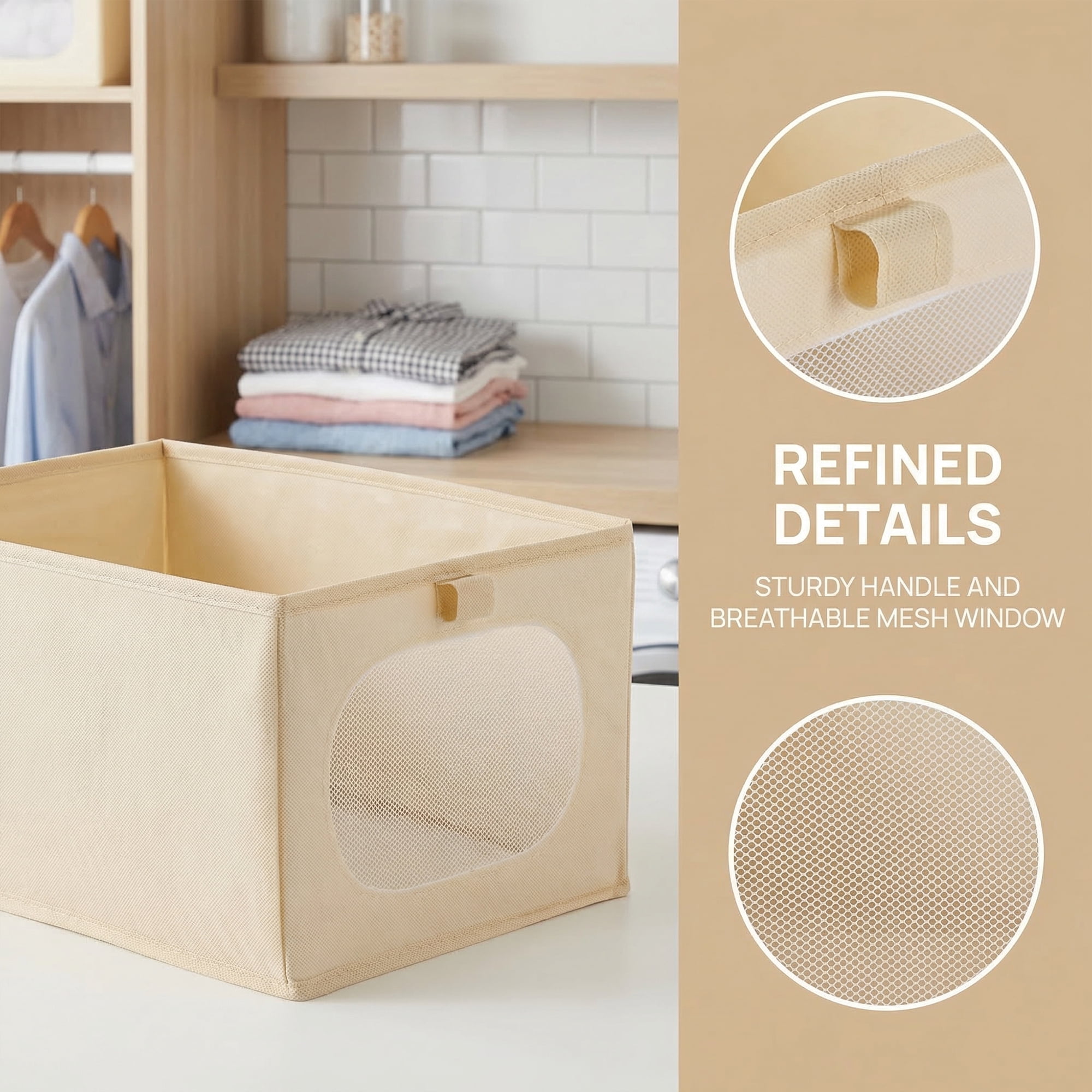 Unique Bargains Fabric Storage Bin With Bottom Beige 14.2*9.8*7.9in