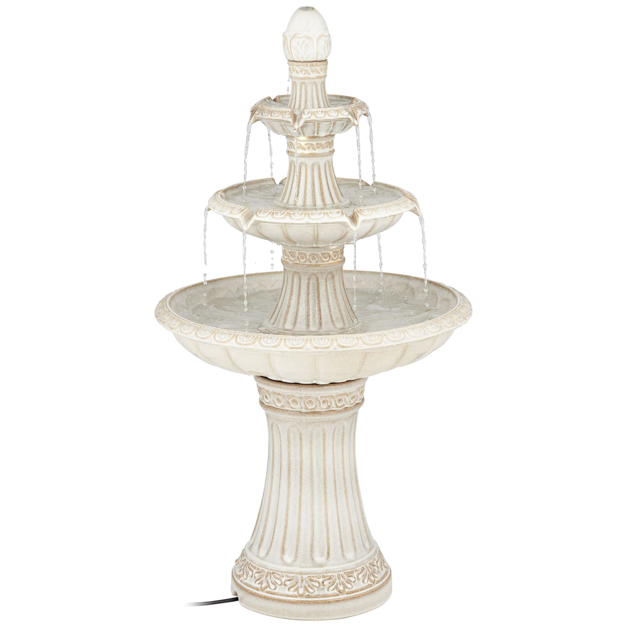 Formentera 45 1/4" High Large Italian Outdoor Decor Off-White Ceramic Floor Fountain with Light LED 3-Tier