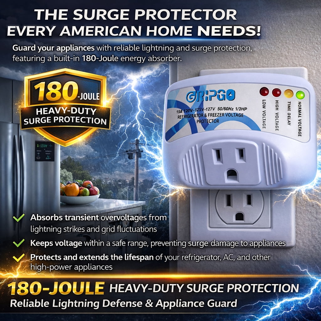 GripGo Single Outlet Surge Protector Set,Power Voltage Protector for Refrigerator Home Appliance, 1875W, 120V 125V, 15A, 2 Count, 2 Pack