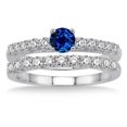 thumbnail image 2 of Classic Art Deco 6mm Round Cut 2 Carat Blue Sapphire And Moissanite Diamond Engagement Ring Elegant Bridal Set on 10k White Gold, 2 of 2